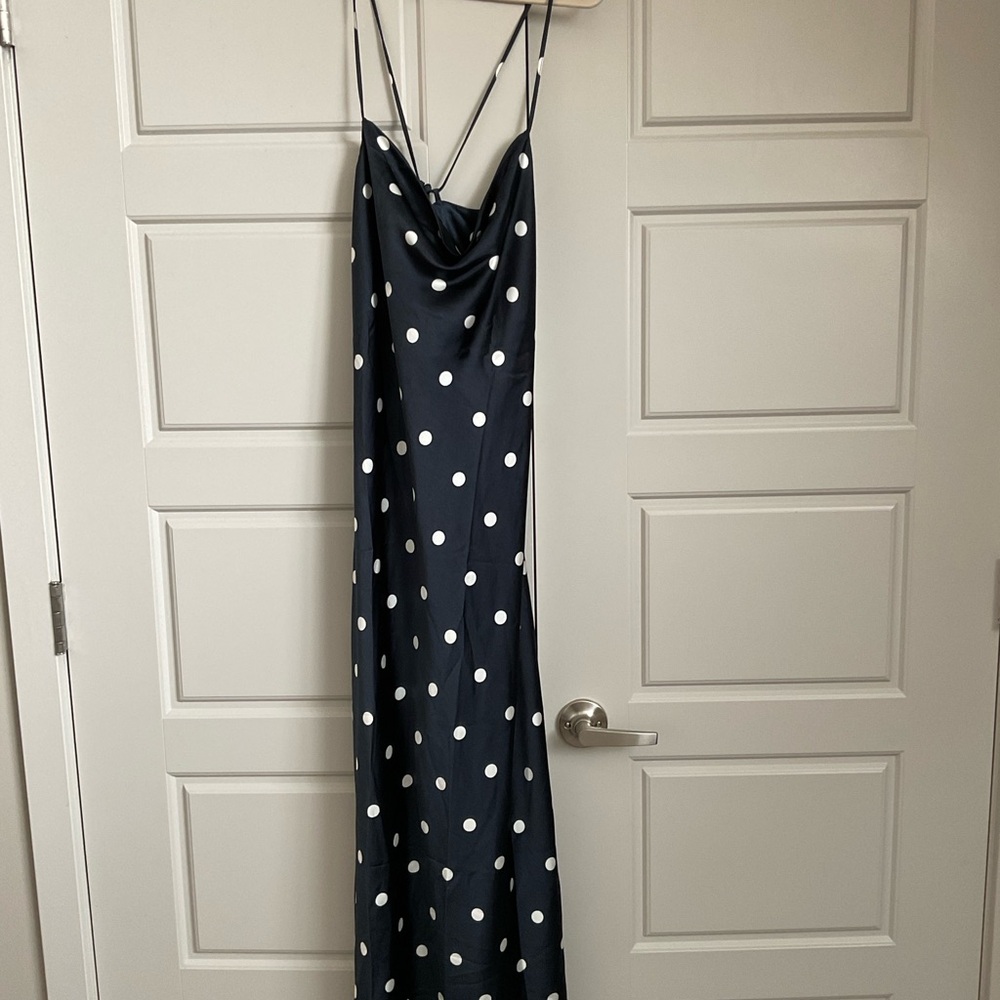 Old Navy Navy and White Polka Dot Maxi Slip Dress